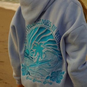 Pink Palm Puff “Everything Comes in Waves” Oversized Hoodie in Blue - Brand New